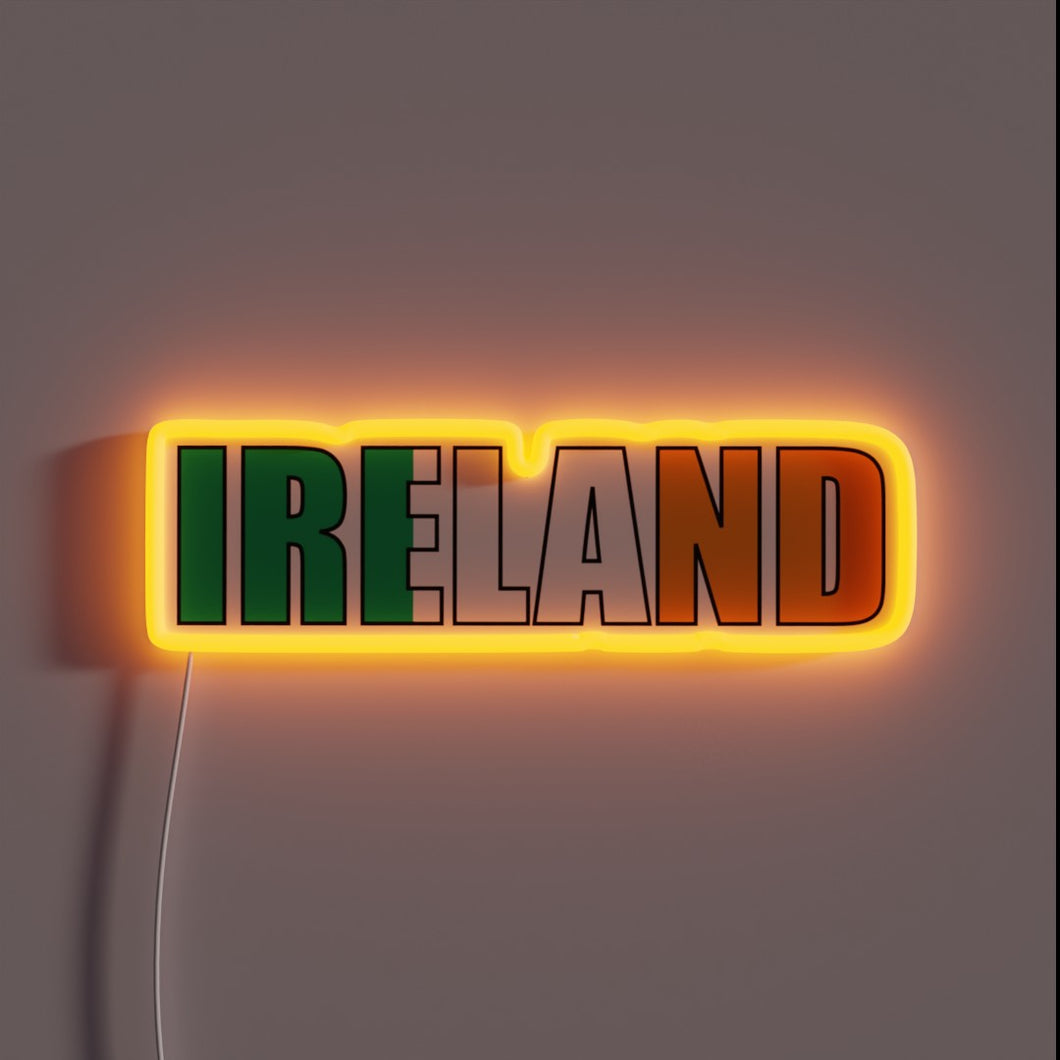Ireland map outline illuminated in vibrant electric blue and green