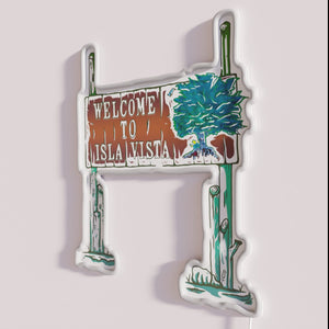 Vibrant RGB neon welcome sign for Isla Vista near UCSB