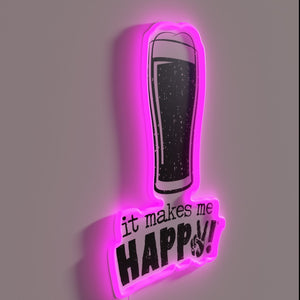 Vintage Neon Sign with Color-Changing 'It Makes Me Happy' Text