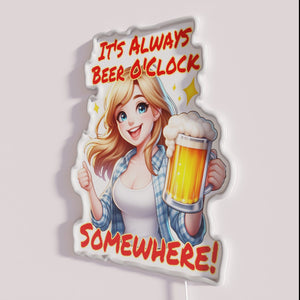 Colorful 'It's Always Beer O'Clock Somewhere' Neon Sign with RGB Lighting