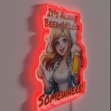 Charger l&#39;image dans la galerie, Fun, colorful neon bar sign with &#39;Beer O Clock&#39; message.