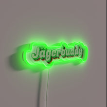 Charger l&#39;image dans la galerie, Vibrant Retro Jagerbuddy Sign with Neon-Backlit 70s Era Logo Design