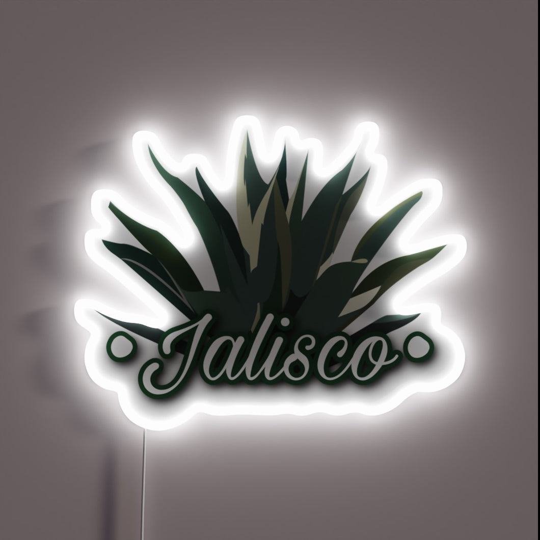 Colorful Jalisco-themed neon sign with vibrant 2.0 RGB display