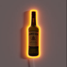 Charger l&#39;image dans la galerie, Jameson Irish Whiskey neon sign featuring the classic green bottle with its iconic label, outlined in a glowing amber-orange light.
