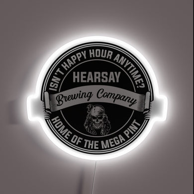 Customneon sign featuring a bold circular design for “Hearsay Brewing Company”