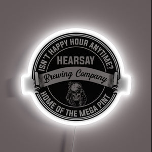 Customneon sign featuring a bold circular design for “Hearsay Brewing Company”