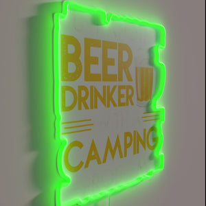 Quirky neon sign for beer-loving outdoorsy types with camping issues.
