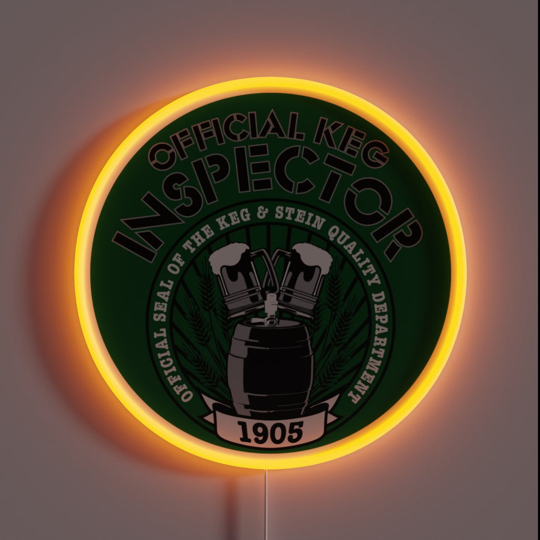Neon sign for beer enthusiasts to inspect their kegs closely.