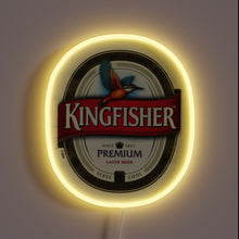 Charger l&#39;image dans la galerie, Eye-catching neon sign featuring vibrant Kingfisher beer branding colors glowing