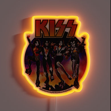 Glowing customneon sign featuring the iconic rock band KISS