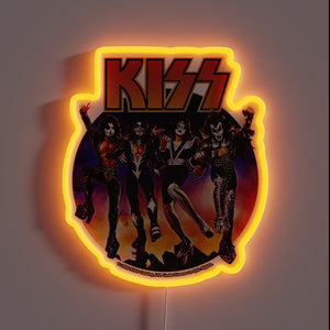 Glowing customneon sign featuring the iconic rock band KISS