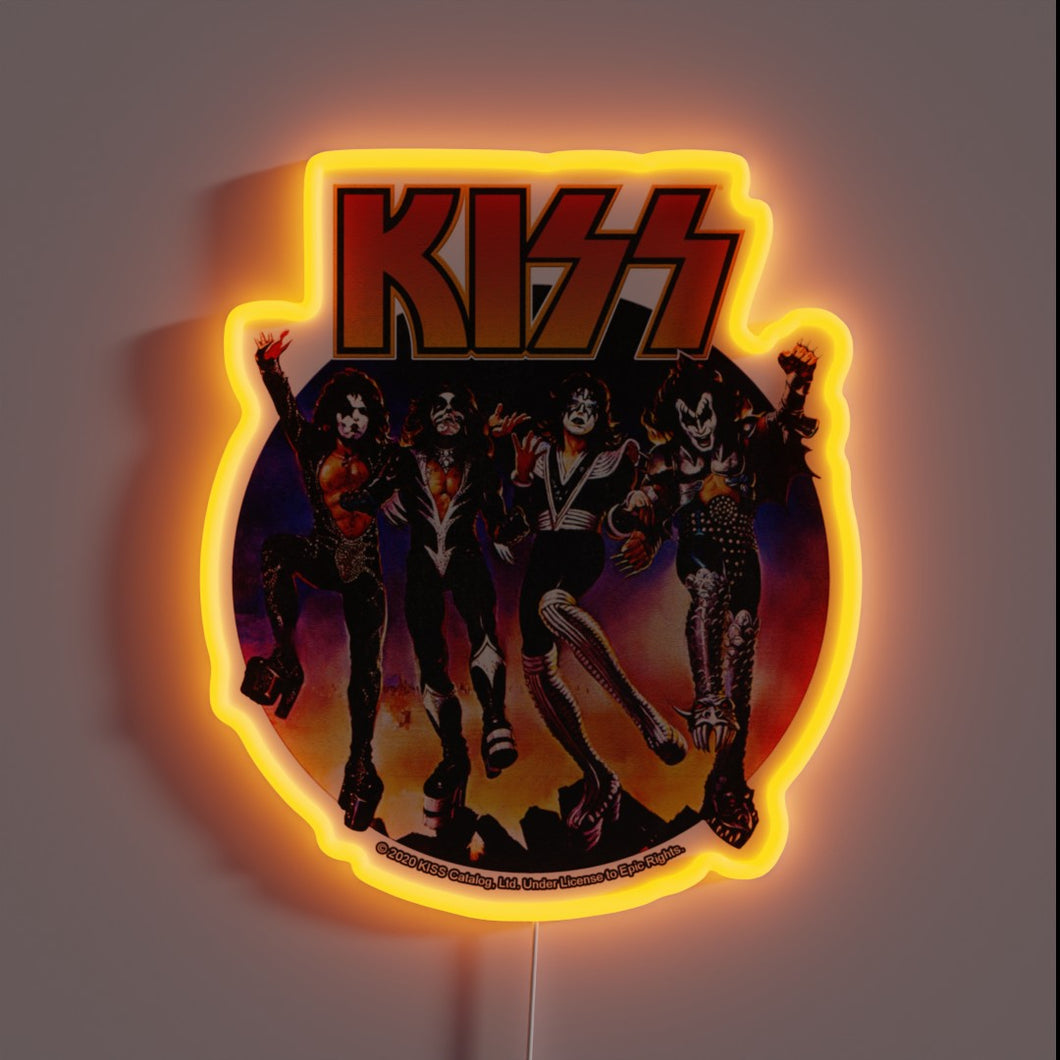 Glowing customneon sign featuring the iconic rock band KISS