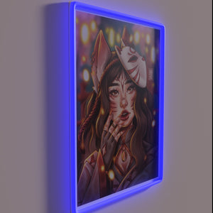 Japanese Kitsune Fox Spirit Neon Sign with Color-Changing RGB Effects
