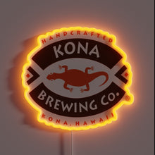 Charger l&#39;image dans la galerie, Kona Brewing Co. neon sign with gecko logo – tropical handcrafted beer wall decor from Hawaii for bars or beach-themed spaces