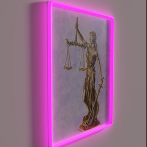 Symbolic Lady Justice neon light for modern law office decor