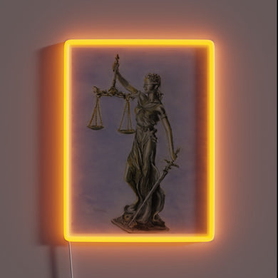 Symbol of truth and justice illuminated in vibrant RGB colors.