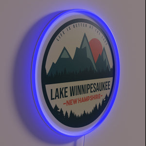 Vintage Lake Winnipesaukee New Hampshire Nautical Neon Sign Decor Artwork