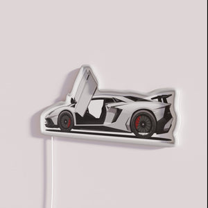 Neon Lambo doors car accessory design vector art illuminated decoration signage