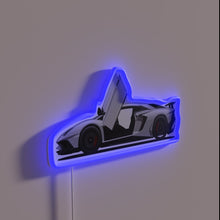 Charger l&#39;image dans la galerie, Vector illustration of Lamborghini scissor doors in bright neon lights