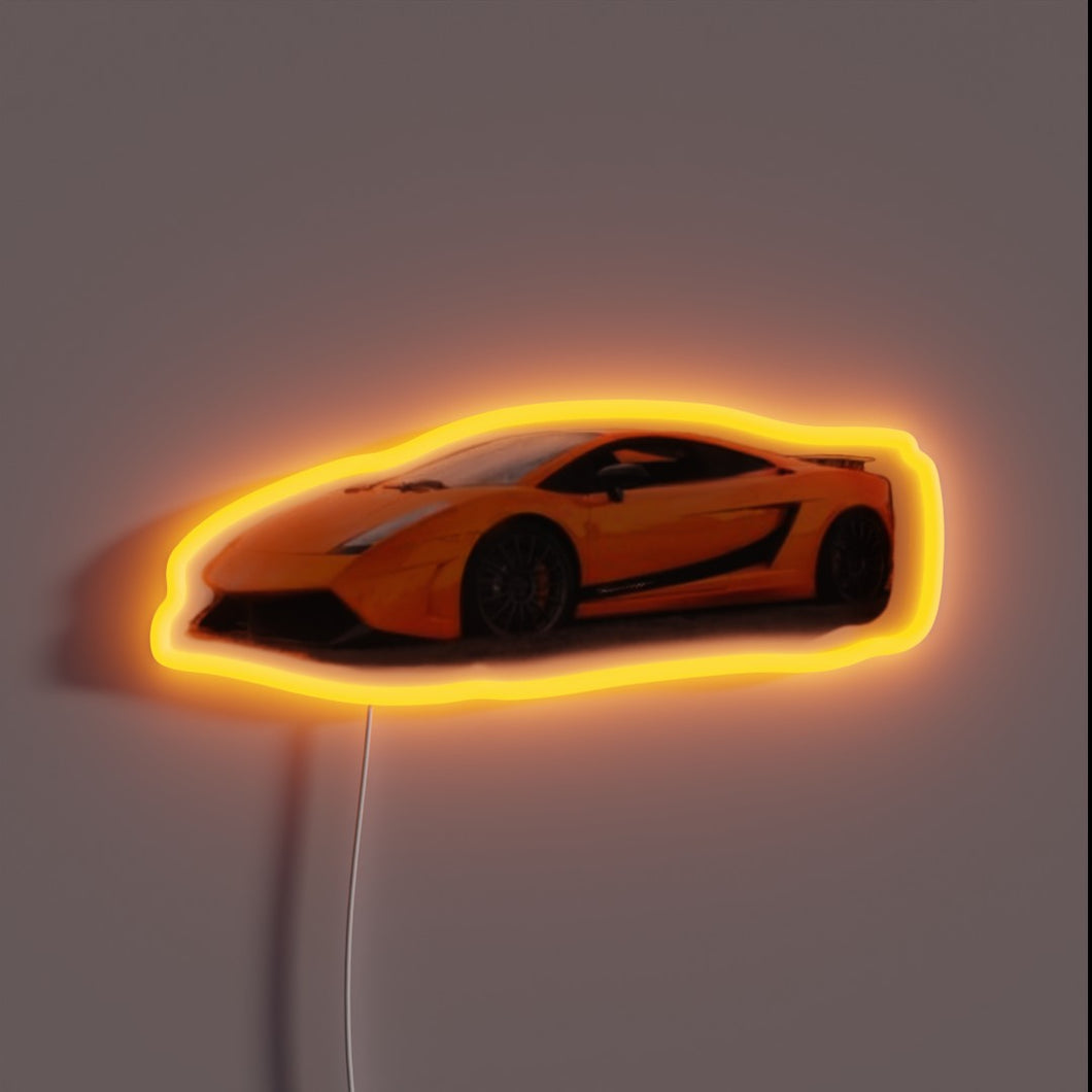 Automotive artistry embodied in sleek, high-performance Lamborghini Superleggera signage.