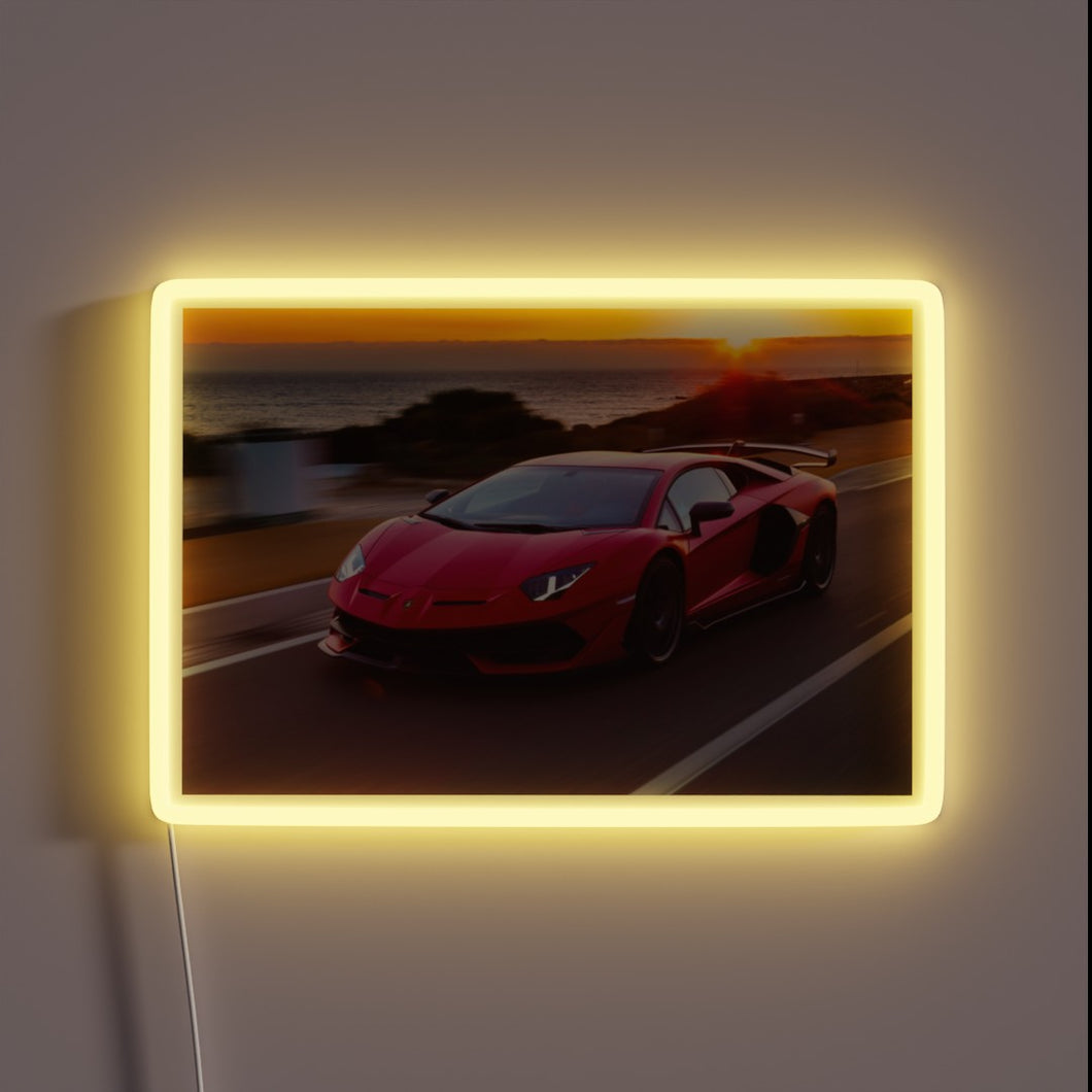 Electric Lamborghini SVJ RGB neon sign for passionate car enthusiasts.