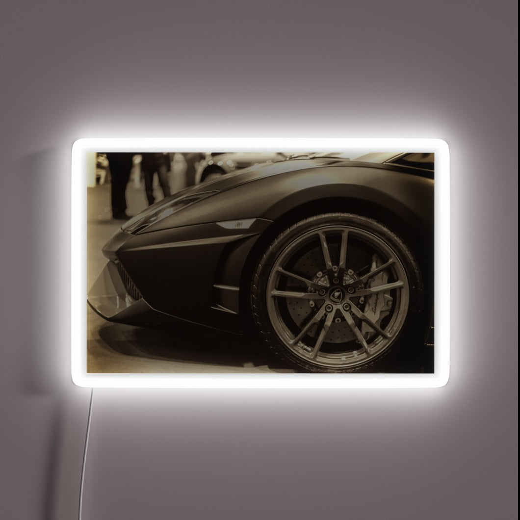 Iconic Lamborghini design in vibrant RGB neon light ambiance.
