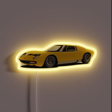 Neon Sign: Exotic Lamborghini Miura Yellow Iconic Roadster Retro Automotive Nostalgia