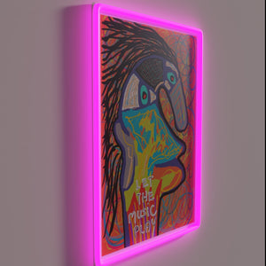 Vibrant RGB neon sign promotes letting go with music freely.