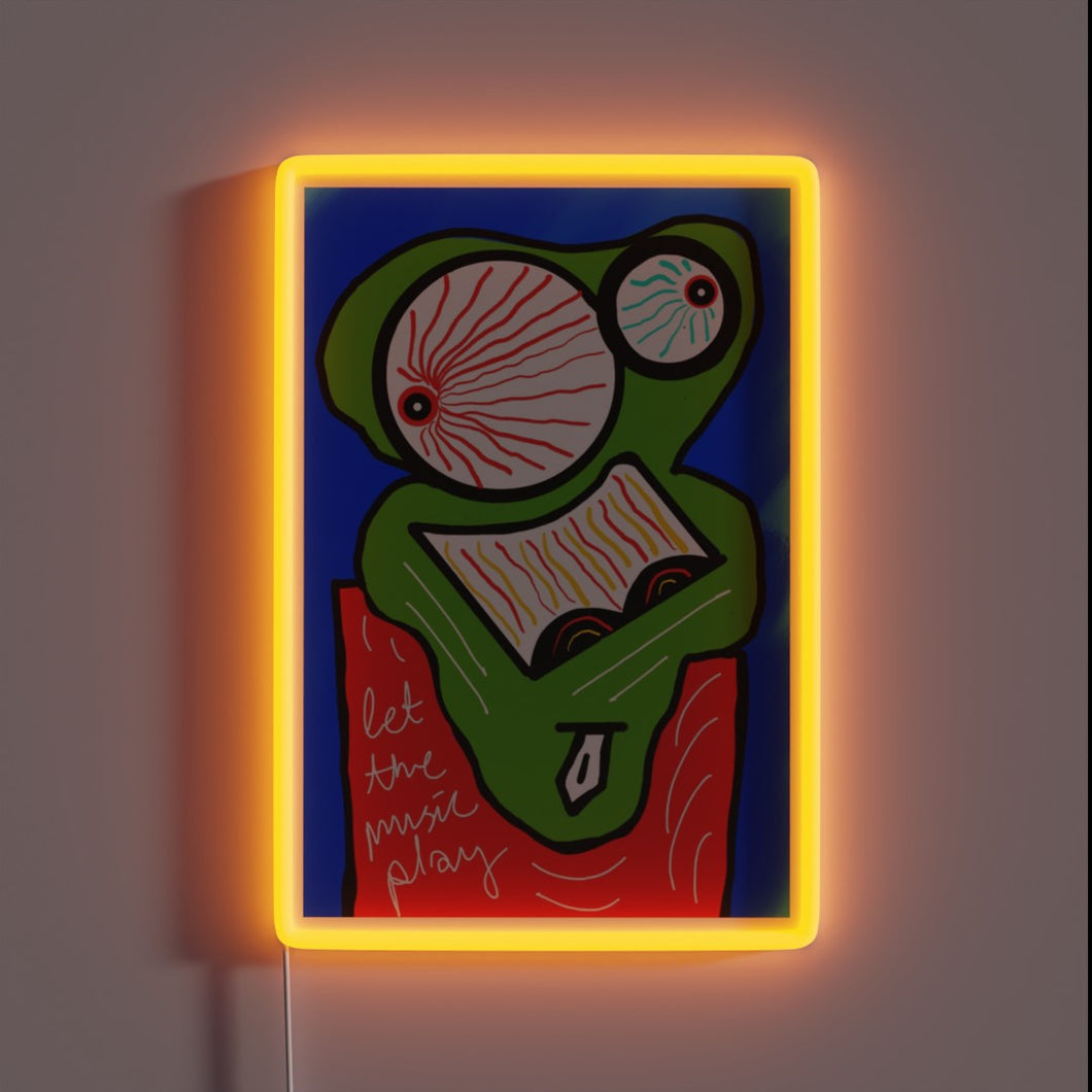 Add vibrant ambiance with this colorful neon music sign display.