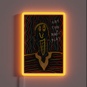 Add vibrant ambiance with this colorful Let the Music Play sign.