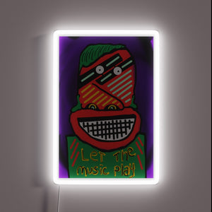 Vibrant RGB Neon Sign Encouraging Music to Never End Quietly