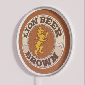 RGB Neon Bar Sign with Lion Design Pattern Brown Coasters