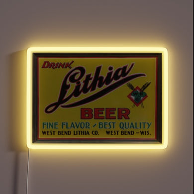 Vibrant neon sign illuminating passion for Lithia Beer and RGB.