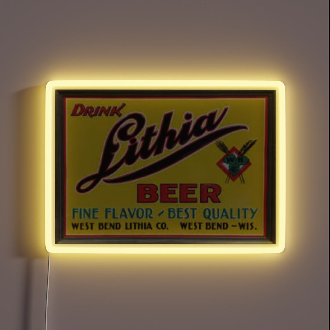 Vibrant neon sign illuminating passion for Lithia Beer and RGB.