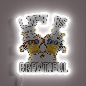 Neon Sign Featuring Rainbow Glowing Letters and a Beer Theme