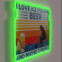 Charger l&#39;image dans la galerie, Neon wall art symbolizing love for ice fishing and beer enthusiasts.