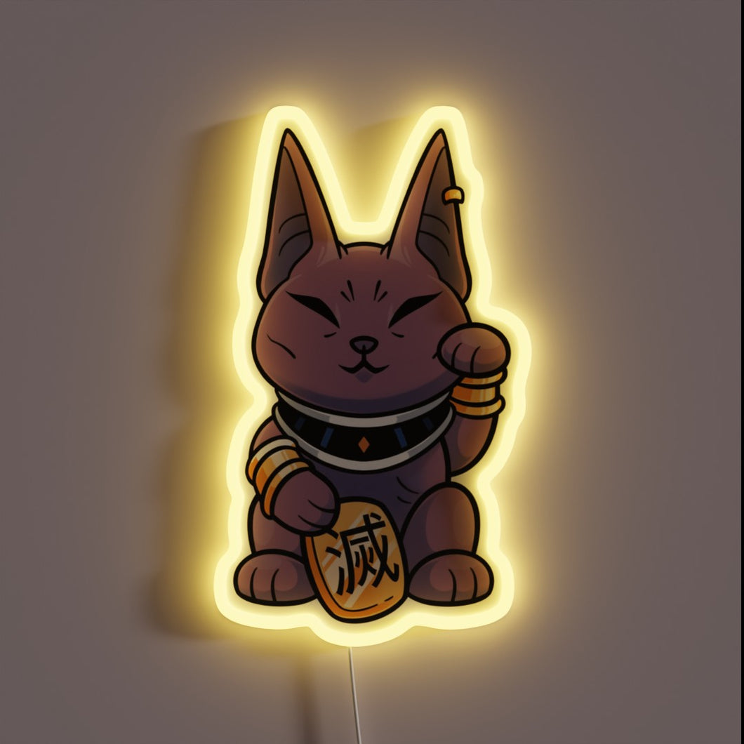 Glowing Neon Sign Featuring Dragon Ball's Mischievous Beerus in RGB