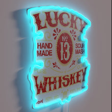 Charger l&#39;image dans la galerie, Vintage Bar Decor Lucky Whiskey Distressed Neon Sign for Home.
