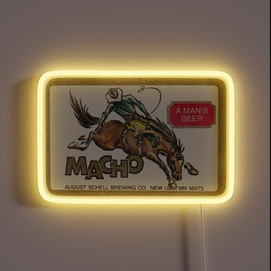 Retro Macho Beer Neon Sign Advertisements from bygone era glows.