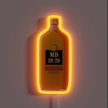 Charger l&#39;image dans la galerie, Neon sign of an MD 20/20 Orange Jubilee bottle with a glowing orange outline.
