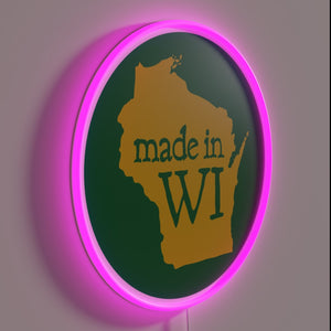 Made in Wisconsin Handcrafted Green Circle RGB Neon Sign Artwork