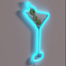 Charger l&#39;image dans la galerie, Neon Martini Glass Wall Sign with Colorful Green Olive Accents