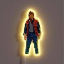 Charger l&#39;image dans la galerie, Back to the Future inspired neon sign with Marty McFly silhouette and glowing yellow outline.