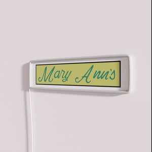 Neon bar decor with vibrant color changing Mary Ann's sign