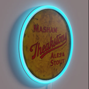 Authentic Masham Theakstons Beer Sign with Triangular Neon Art Design