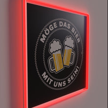Charger l&#39;image dans la galerie, Neon bar decor featuring &quot;May the Beer Be With Us&quot; sign.