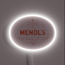 Charger l&#39;image dans la galerie, Mendl’s Patisserie neon sign in vintage oval design with glowing white border.