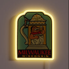 Charger l&#39;image dans la galerie, Eye-catching Milwaukee Beer Stein Decal with Color-Changing Neon RGB Sign.