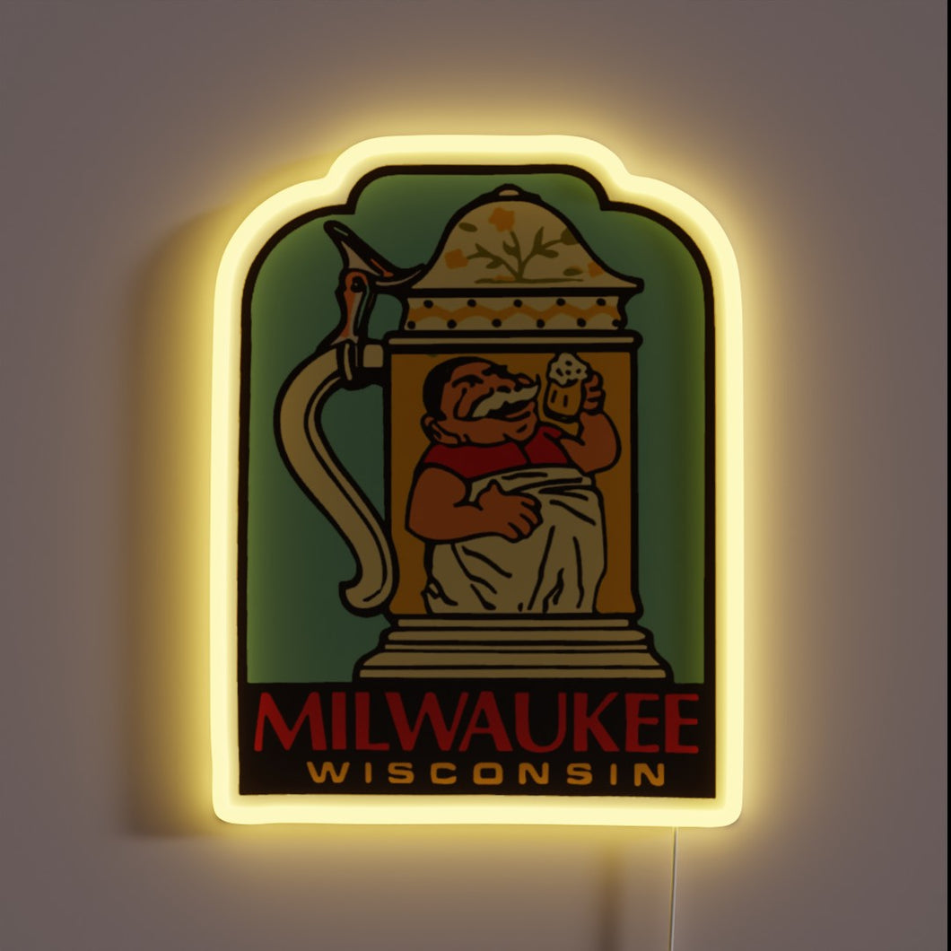 Eye-catching Milwaukee Beer Stein Decal with Color-Changing Neon RGB Sign.
