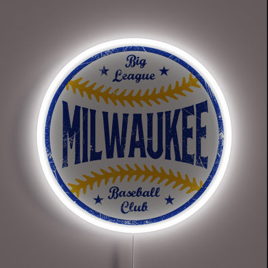 Retro sports-themed LED neon sign featuring MLB team colors blue